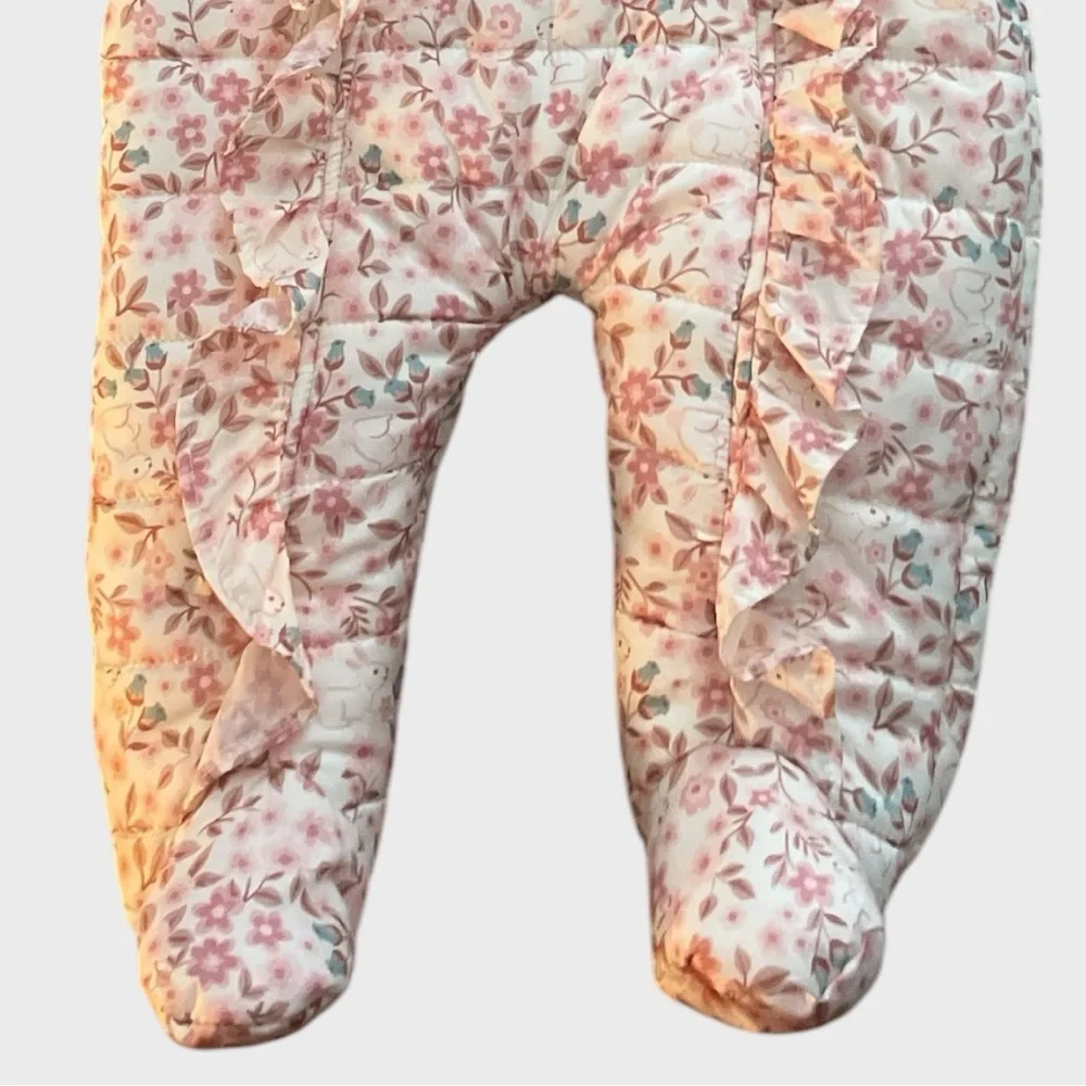 Nicole Miller Floral Baby Snowsuit  Ruffle with Hood size 6-9 months